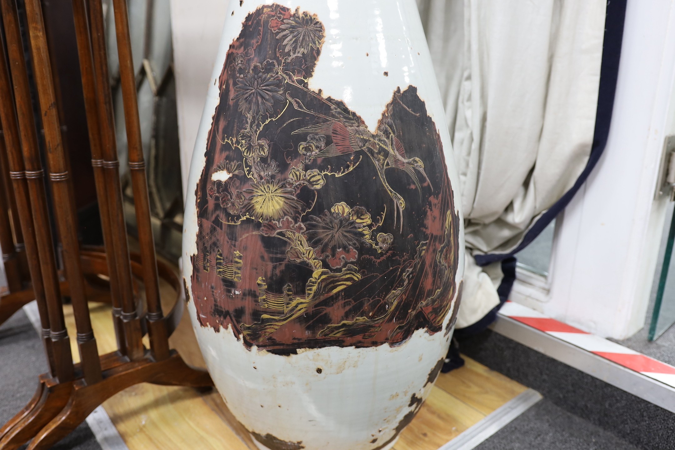 A large Japanese porcelain floor vase (a.f) 109cm